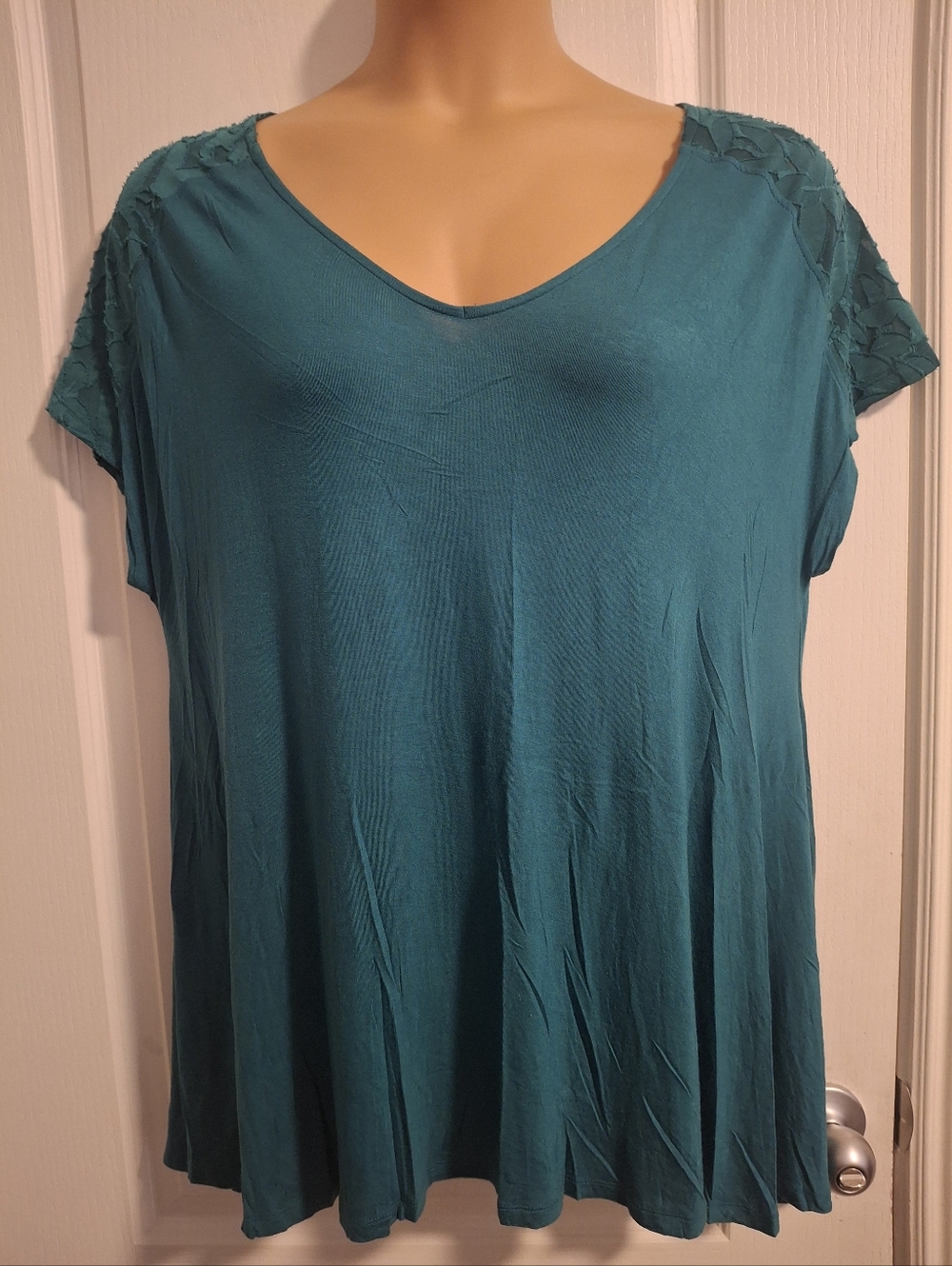 Lane Bryant NWOT 18 20 Women's Teal V-Neck Short Sleeve Top